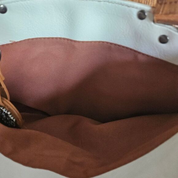 Bueno White Cognac Faux Leather Shoulder Purse Bag Key Cell Pockets Country Chic - Picture 4 of 15